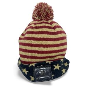 Entree LS Red Blue and Tan Striped Toboggan with Stars